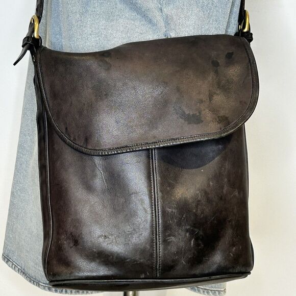 Vintage COACH Whitney Leather Shoulder Bag Distressed Brown Black Crossbody Gold - Picture 4 of 13